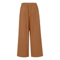 thumbnail image 4 of Pants for Women Women's Summer Elastic Waist Color Cotton And Linen Loose Trousers Light Brown L, 4 of 8