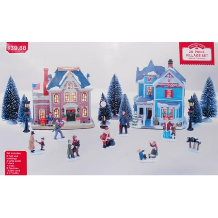 Christmas village with toy shop animated lights music Holiday Time 20-Piece Village Set Christmas Village - Walmart.com
