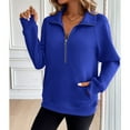 thumbnail image 4 of Previn Women's Fashion Sweatshirt Pullover Half Zip Kangaroo Pocket Regular Fit Fall Long Sleeve Lapel Sweatshirt Royal Blue Large, 4 of 5
