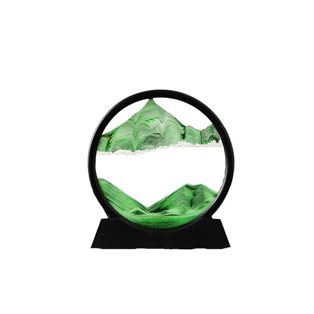 Matsuzay Cuadro de arena que fluye para mesa, adorno de estantería, escena de paisaje, decoración giratoria, marco negro, decoración de oficina Decoración Verde 7 pulgadas Matsuzay HA070970-05