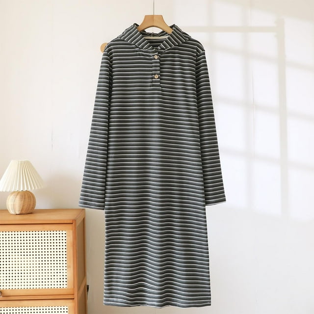 Camisón largo de manga larga con capucha para mujer, bata de baño holgada de invierno para el hogar, camisón de poliéster para mujer.