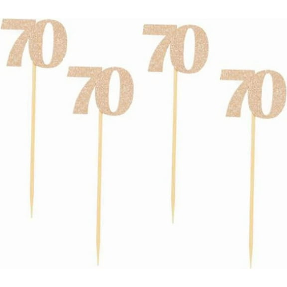 Glitter Gold/Rose Gold 70th Birthday Party Cupcake Toppers. 10pcs Number"70" Cupcake Toppers (Rose Gold)