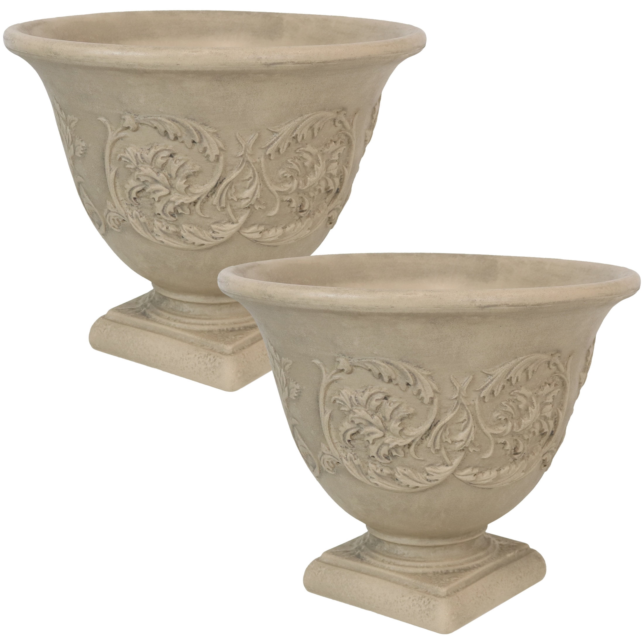 Sunnydaze Darcy 16" x 16" x 13" Round Beige Polyresin Outdoor Planter Pot 2-Count