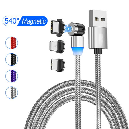 Magnetic Charging Cable 3 in 1 Magnet USB Cable 360 ° + 180 ° Rotating Charging Cable Nylon Braided Magnetic Cable Compatible with Micro USB,Type C