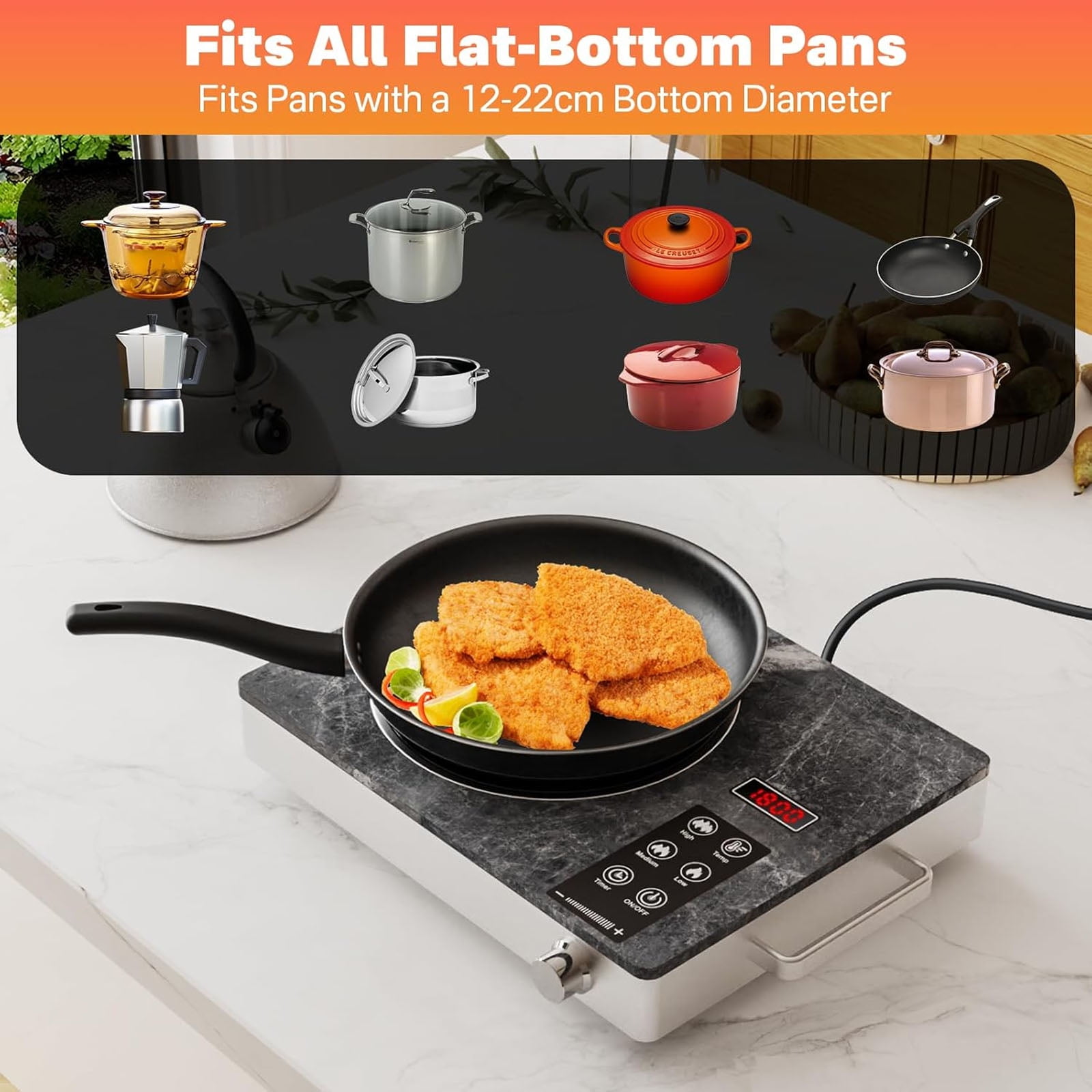 1800W Single Burner Electric Stove Top, Portable Infrared Electric Cooktop, 110V Ceramic Hot Plate with Handles, Countertop Stove Cooktop with Timer & Touch & Knob Control for All Cookware