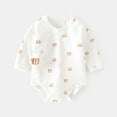 thumbnail image 2 of Gpaecead Boys Girls Prints Romper Thin Spring Long Sleeve Polka Printed Bodysuit Bubble Romper Brown, 2 of 9