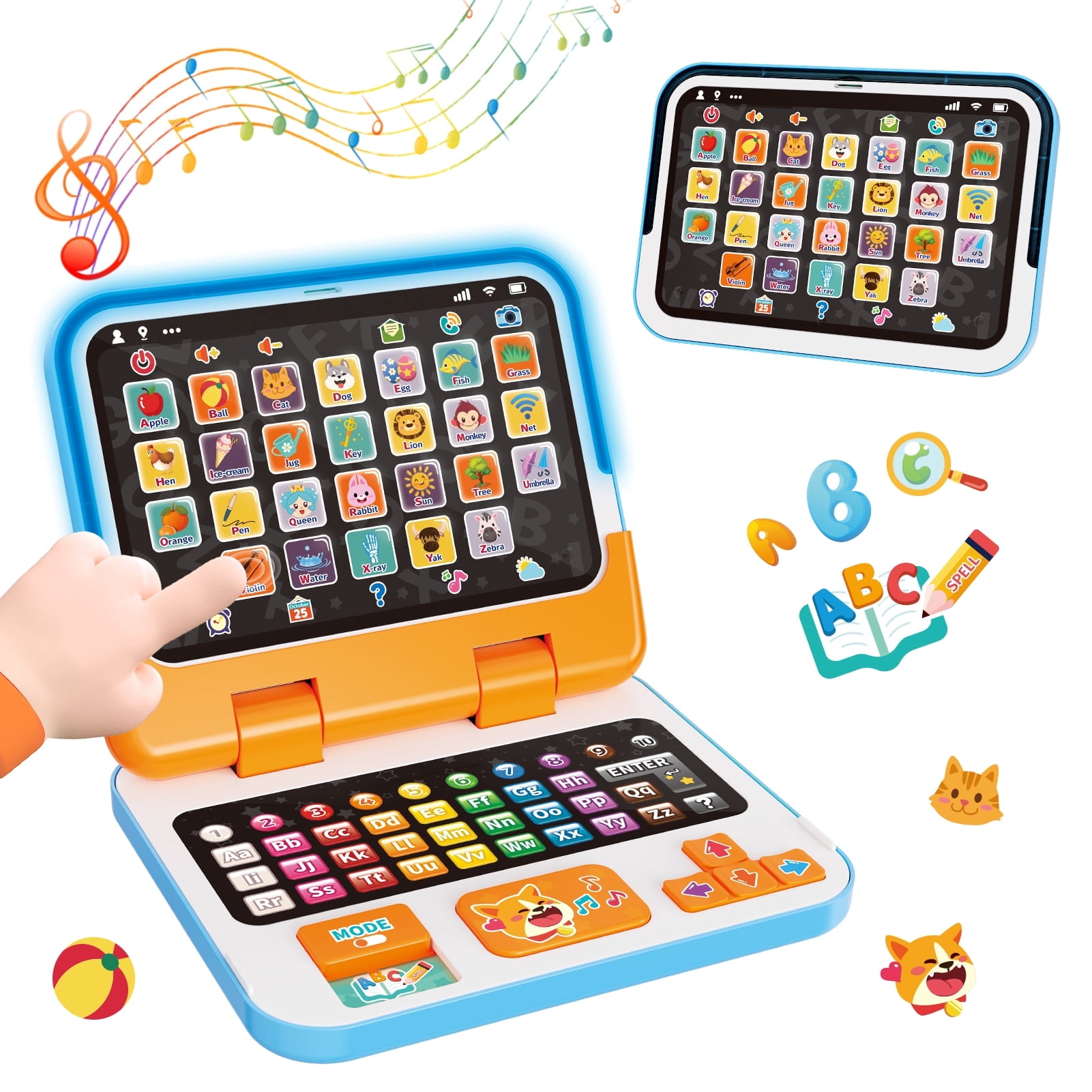 Kids Laptop Tablet for Toddlers 1-3, 2-in-1 Computer Learning Toys，Educational Toys with Lights Sounds for Baby 12-18 Months, 1st Christmas Birthday Gifts for Boys Girls 1 2 3 Year Old
