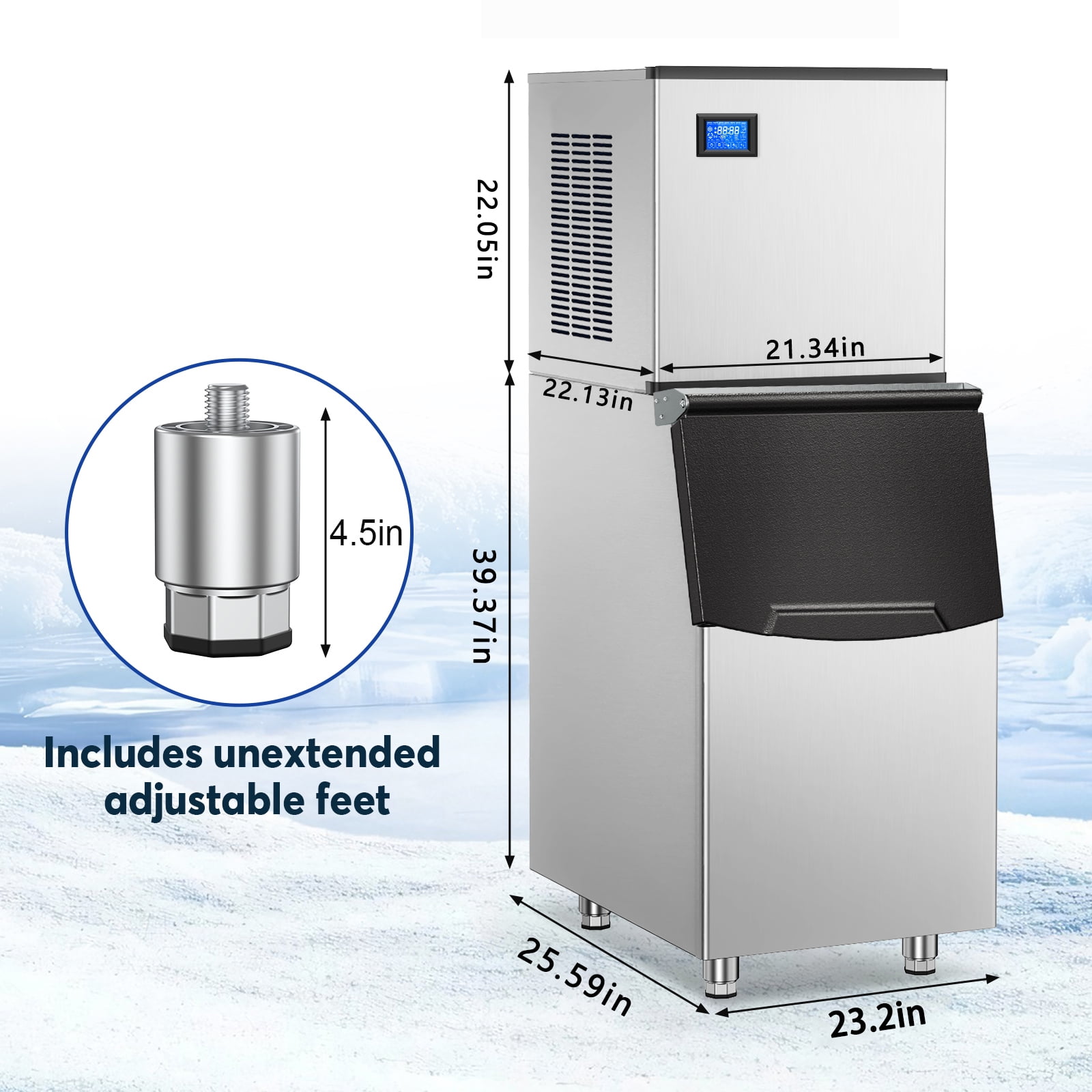 TITTLA 500 lbs/24-Hours Split Commercial Freestanding Ice Maker in Silver Industrial Ice Machine, 300Lbs Storage, Ice Ready in 11-20min Two packages 182 Ice Cubes/Cycle