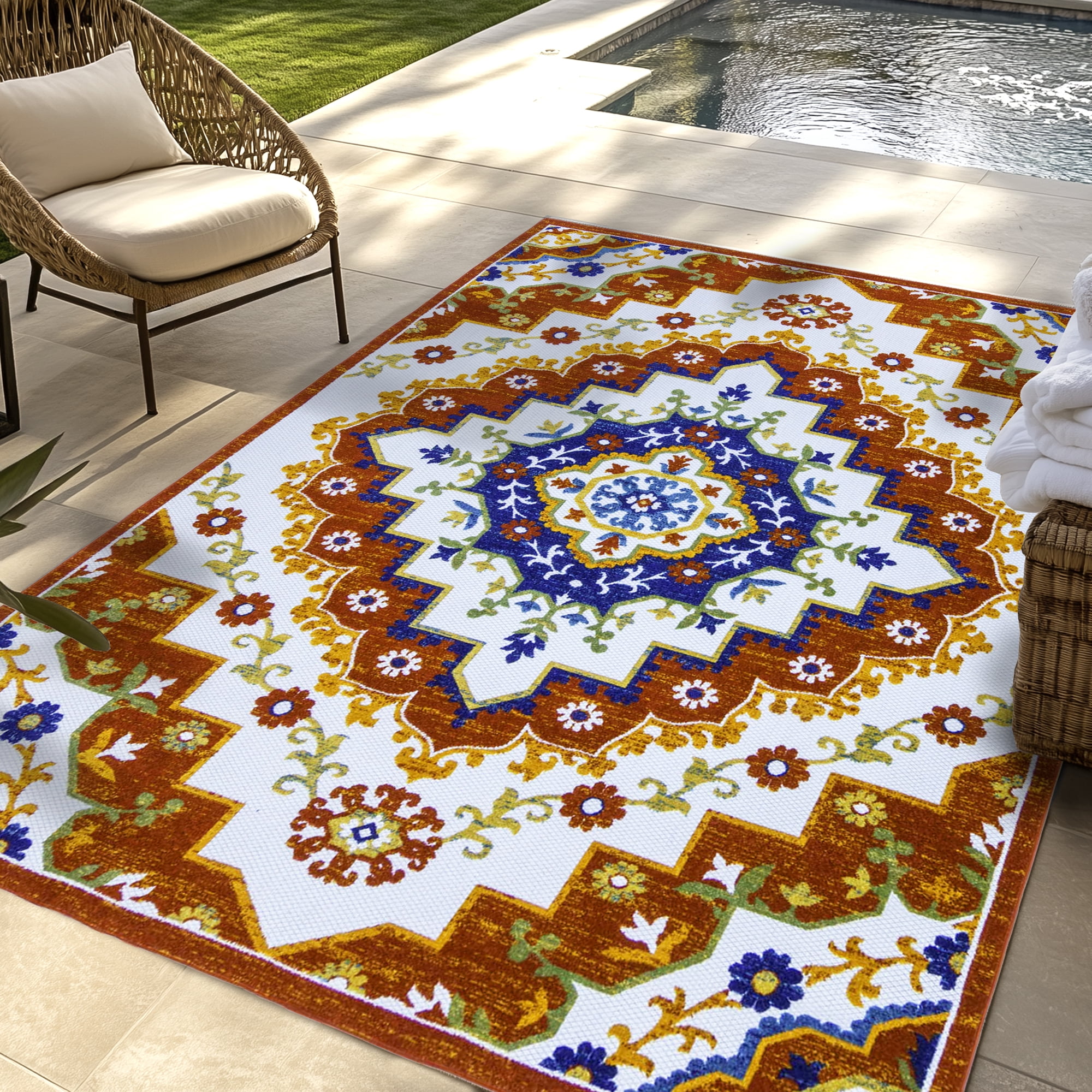 Kalari Amira Indoor/ Outdoor Polypropylene Red Flat Weave Area Rug, 9x13