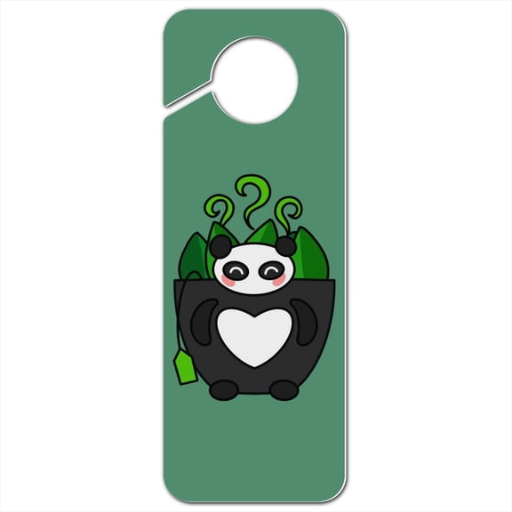 Green Tea in Giant Panda Bear Mug Plastic Door Knob Hanger Sign
