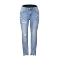 thumbnail image 5 of Pantalones vaqueros elásticos para mujer, Vaqueros rasgados de cintura alta azul, ropa de calle informal a la moda, 2023, 5 of 5