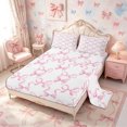 thumbnail image 2 of Meiyoeat Minimalist Ribbon Print King Sheets 4Pcs,Delicate Bow Pattern Bedding,Pink White,1 Flat Sheet,1 Fitted Sheet and 2 Pillowcases, 2 of 6