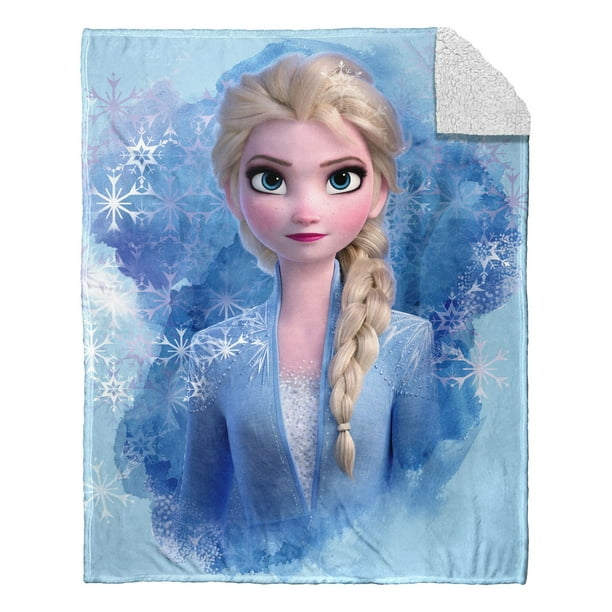 Disney Frozen 2 Blue Elsa Silk Touch Sherpa Throw Blanket, 40" x 50