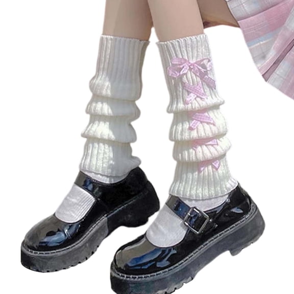 Wdgfv Kawaii Leg Warmers for Girls Women Leg Warmers Cute Leg Cover Bow Ball Knit Socks Pink One Size