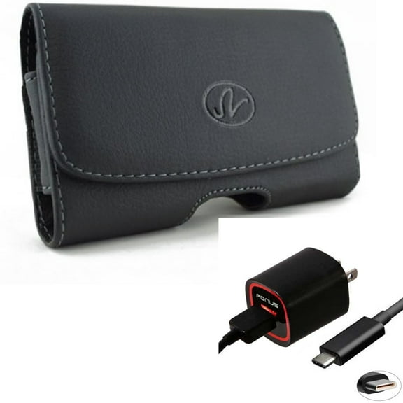 2.4A Home Charger w Leather Case Belt Clip for Samsung Galaxy A53 5G,A33 5G Phones - USB Cable TYPE-C 6ft Power, Swivel Holster Loops Cover