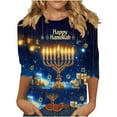 thumbnail image 2 of Qulqfy Womens Hanukkah Shirts 3/4 Sleeve Funny Plus Size Tops Chanukah Novelty Crew Neck Party Menorah Tops Womens Blouses XL, 2 of 5