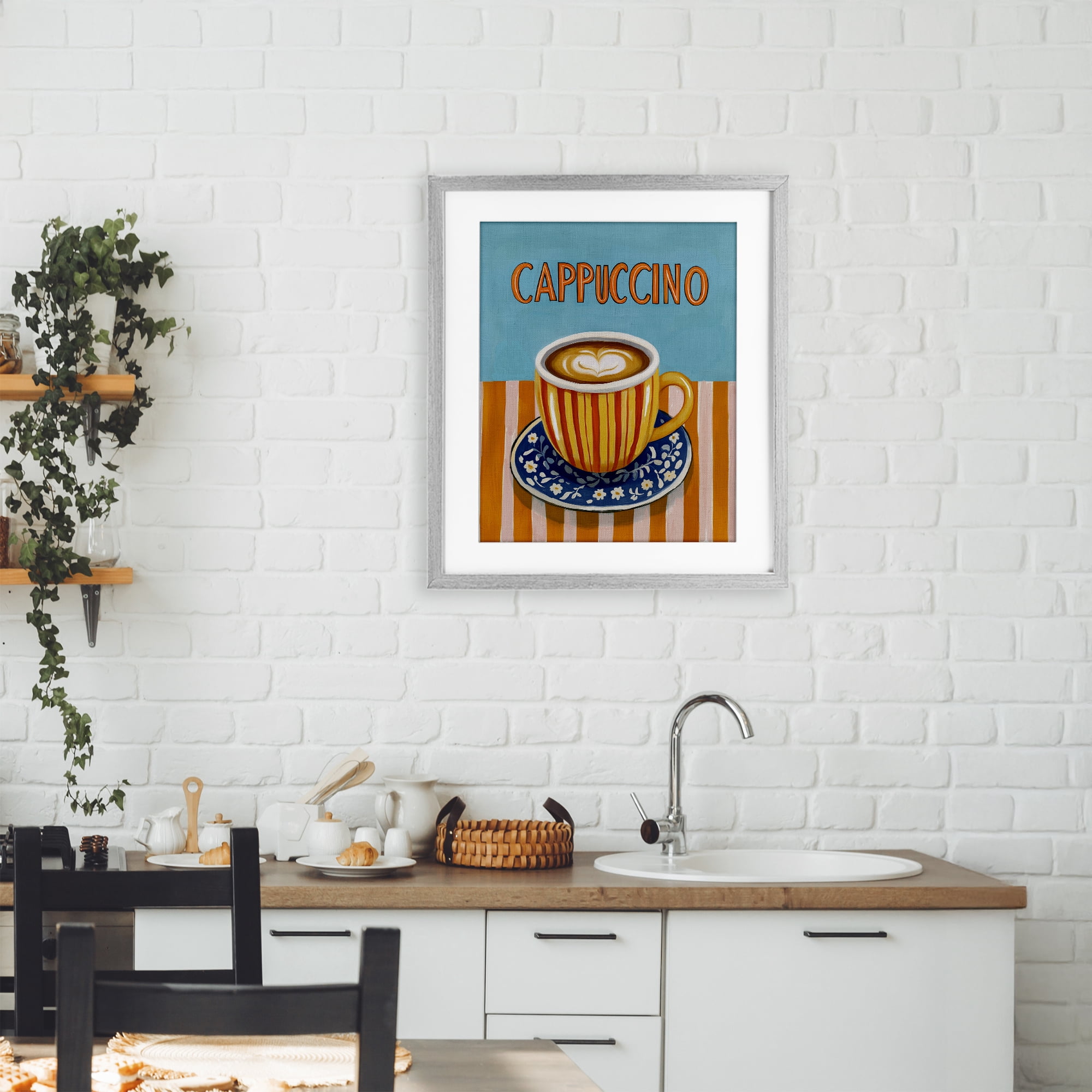 Stupell Industries Cappuccino Stripes Blue & Orange Gray Framed Print Under Glass, design by Yen