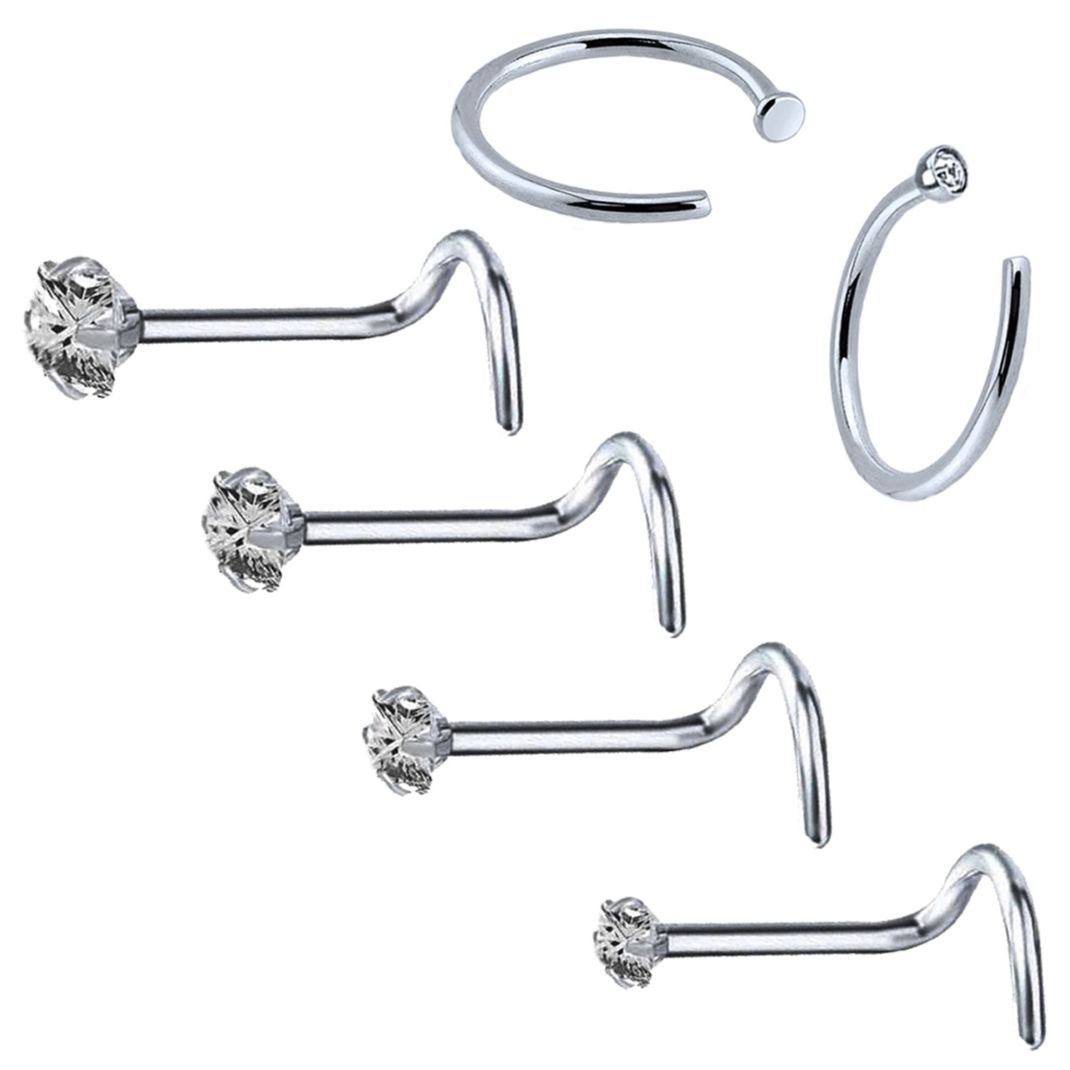 BodyJ4You 14PC Nose Screw Bone Studs Hoop Rings 20G Surgical Steel CZ Crystals Nostril Body Piercing 