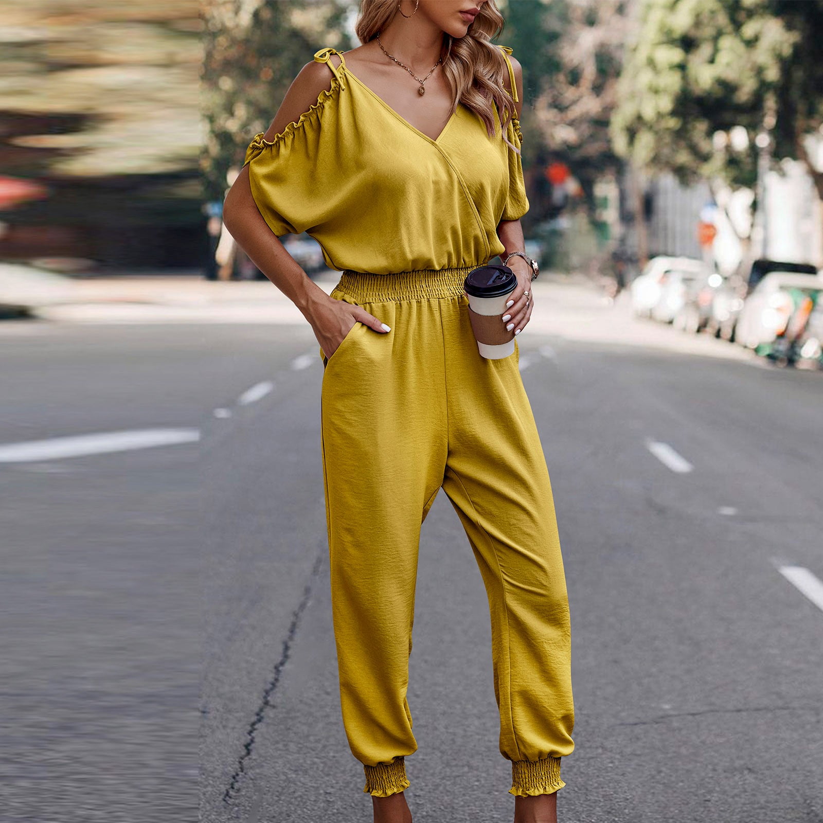 Gaecuw Jumpsuits for Women Dressy Short Sleeve Overall with