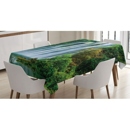 

Waterfall Decor Tablecloth Huge Waterfall Landscape Surrounded by Green Botanic Plants in Nature Rectangular Table Cover for Dining Room Kitchen 60 X 90 Inches Green and White by Ambesonne