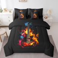 thumbnail image 1 of Retro Guitar Bed in a Bag Queen Comforter Set 7 Piece,Multicolor Flame Guitar Bedding Sets Burning Musical Instruments Sheet Set With Comforter,Hip Hop Music Bed Set, 1 of 5