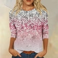 thumbnail image 2 of Pompotops T-shirt Mode Femme Imprimé Manches 3/4 Blouse Col Rond Hauts Décontractés en Solde, 2 of 5
