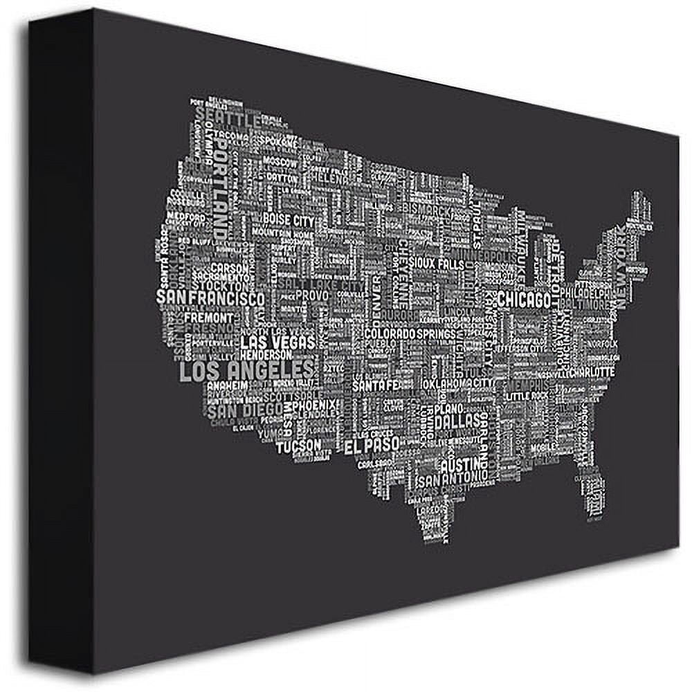 Trademark Art "US Cities Text Map III" Canvas Wall Art by Michael Tompsett
