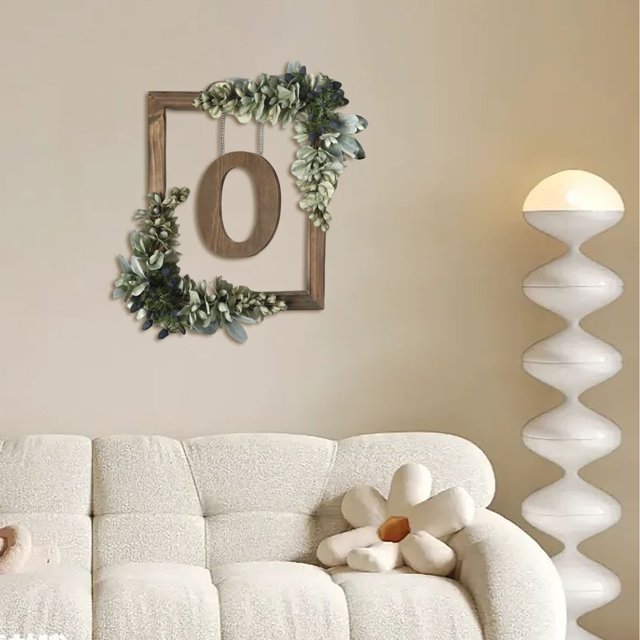 BKER Wooden Alphabet Wreath For Wall Home Living Room Bedroom Decorative Letter Sign With Hook And Rope For DIY Word Display
