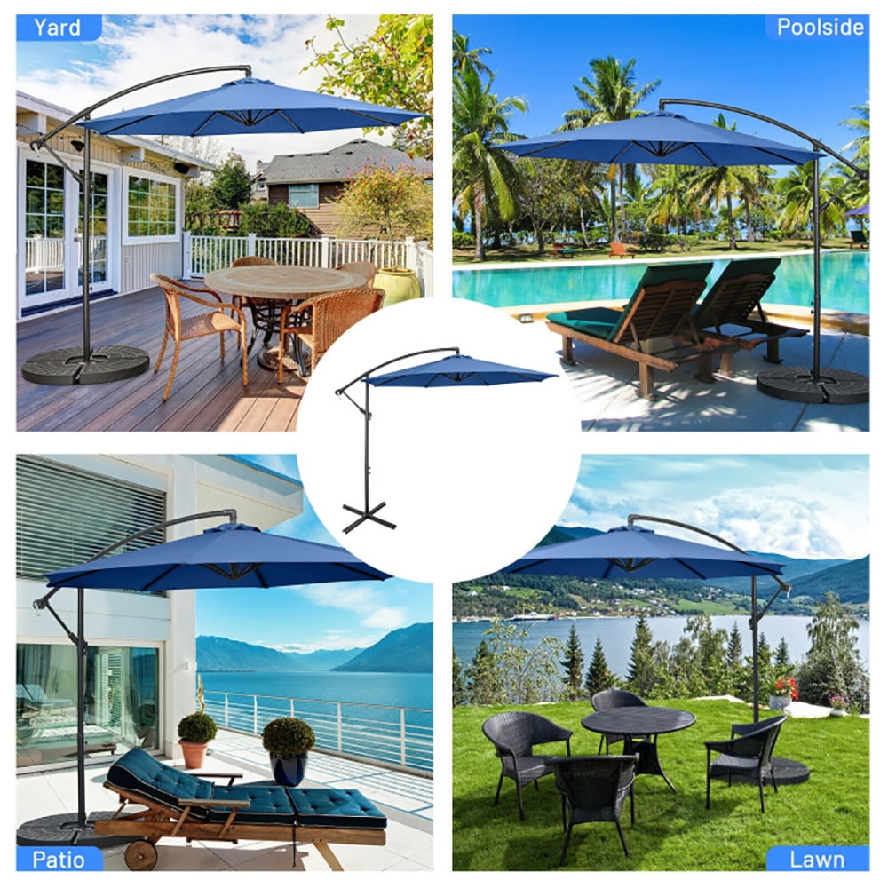 Aimee Lii 10 Feet Offset Umbrella with 8 Ribs Cantilever and Cross Base, Outdoor Umbrella with Base, Blue Aimee Lii 10 Feet Offset Umbrella with 8 Ribs Cantilever and Cross Base, Outdoor Umbrella with Base, Blue