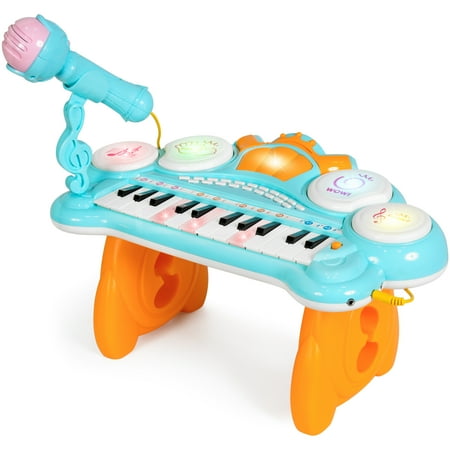 Best Kick Drum Mic - Best Choice Products 24-Key Kids Toddler Educational Learning Musical Electronic Keyboard w/ Lights, Drums, Microphone, MP3, Demo Songs, Teaching Mode - Blue