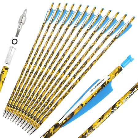 SHARROW 18 Camo Crossbow Bolts SH-88 Carbon Arrows for Hunting (12 Pack)
