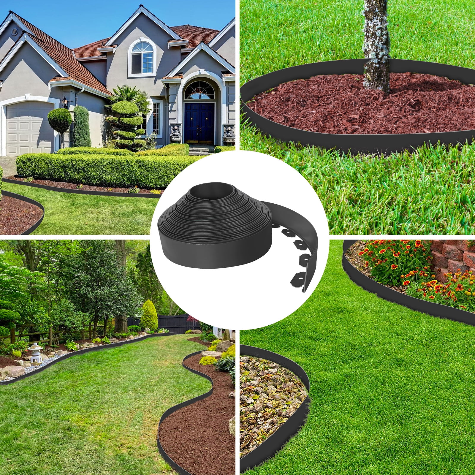 4" x 50 ft Landscape Edging Border with 75 Spikes, Plastic Garden Edging Lawn Border Kit for Garden Flower Beds Lawn Yard Pathway Paver Edging