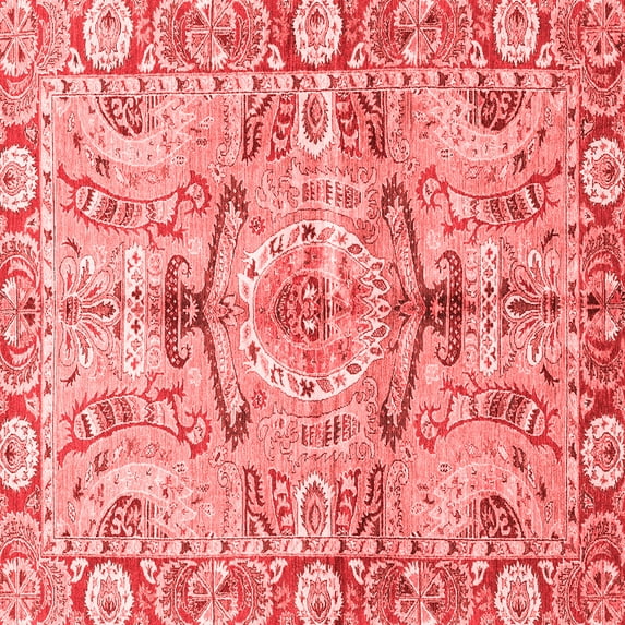 Ahgly Company Machine Washable Indoor Square Abstract Red Modern Area Rugs, 6' Square