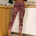 thumbnail image 2 of QATAINLAV Lightening Sale Womens Trendy Glitter Sequin Print Yoga Pant Casual High Waist Seamless Workout Leggings Gym Tummy Control Full Length Tights Wine L, 2 of 5