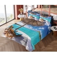 thumbnail image 4 of Ambesonne Valentine Fitted & Top Sheet Set with Shams, Sunbeds Honeymoon, Brown Aqua White, 4 of 5