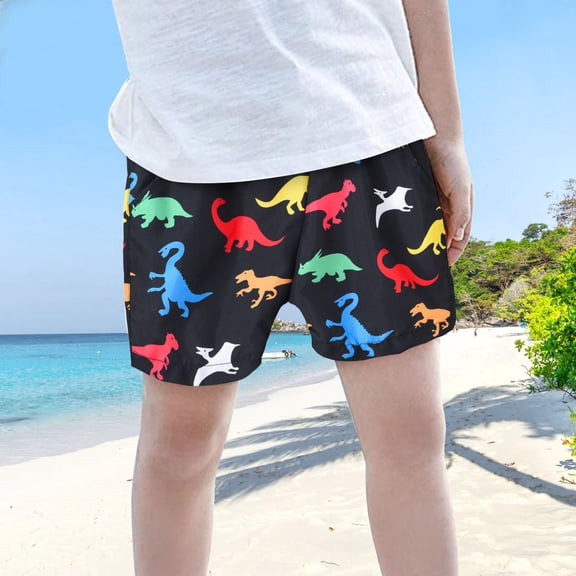 Shorts For Boys Hawaiian Dinosaur Print Breathable Elastic Waist Beach Shorts for Vacation Wear Black 1 Years-2 Years