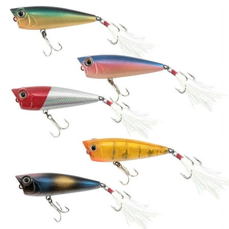 Dr.Fish 5pcs Bass Topwater Popper Fishing Lures Minnow Floating Freshwater Bait Tackle 2.4in 1/4oz