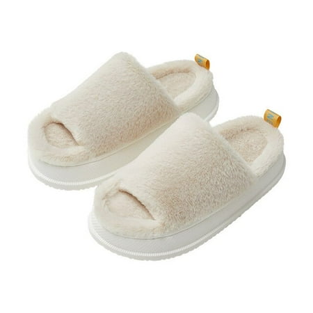 

CoCopeaunt Thick Fluffy Fur Home Slippers Winter Women Cotton Slippers Indoor Home Thick Soft Bottom Flip Flops Winter Warm Plush Slippers