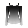 thumbnail image 4 of WREESH Womens Fashion Off The Shoulder Tops Slim V Neck Casual Gradient Color T-Shirts Long Sleeve Pullover Blouse Tops Black, 4 of 5