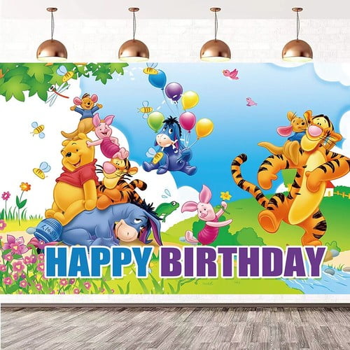 Win-nie Pooh Birthday Banner Party Decorations Backdrop Photo Background Wall Decor Party Supplies 5x7FT