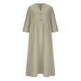 thumbnail image 3 of AUNVITO Women's Button Front Maxi Dress with Pockets Three-Quarter Sleeve Loose Fit Casual Bohemian Style, 3 of 8