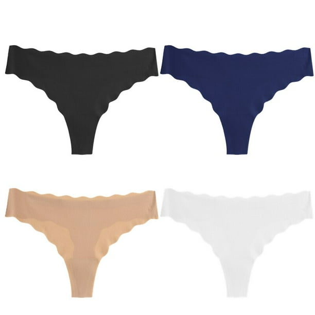 TrowBridge-Conjunto de bragas de 4 piezas para mujer, tangas de satén de seda sin costuras, ropa interior Sexy, lencería a la moda con borde ondulado a rayas