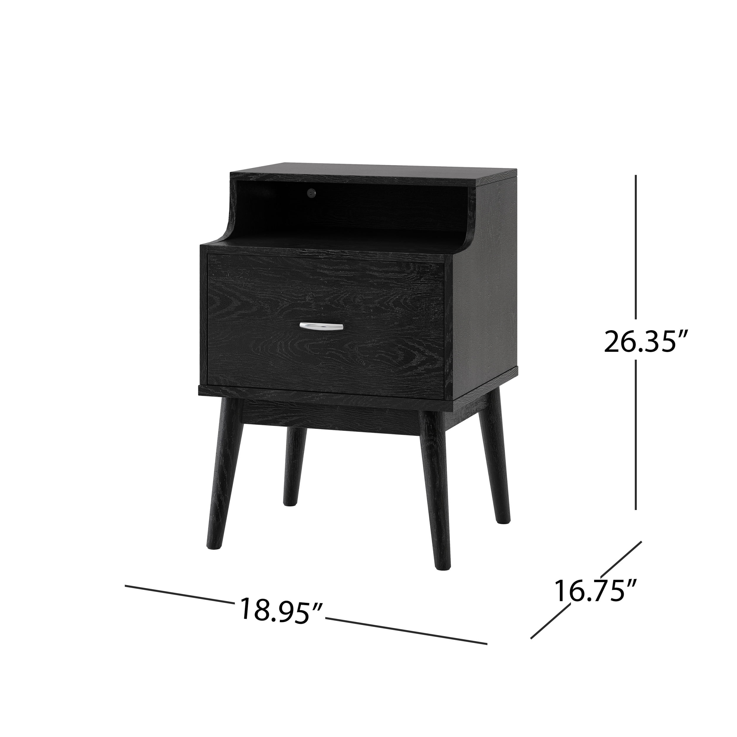 Noble House Starla Wooden 3 Piece 4 Drawer Dresser and Nightstand Bedroom Set, Black
