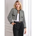 thumbnail image 2 of DARING DIVA Women's Houndstooth Collarless Plaid Cropped Tweed Jacket S Black White, 2 of 6