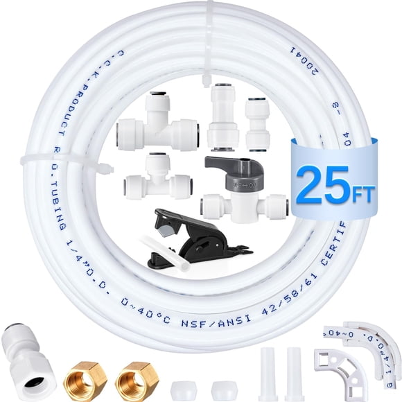 Refrigerator Water Line Kit - Food Grade Ice Maker Installation Kit for Refrigerator, 1/4" O.D. 25ft Water Pipe with Quick Connect Fittings for