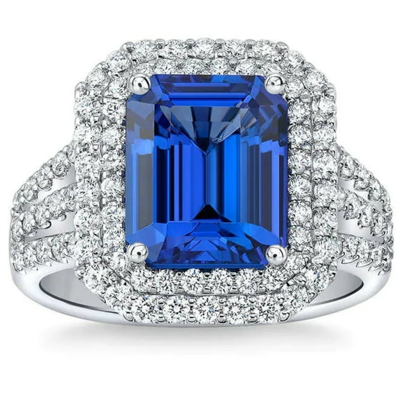 Pompeii 4 1/2Ct TW Emerald Cut Tanzanite & Lab Grown Diamond Ring in 14k White Gold