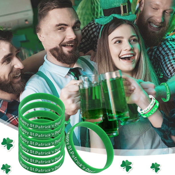 Decoraciones para el Día de San Patricio, Accesorios para el Día de San Patricio, Regalos para el Día de San Patricio. Celebre el Día de San Patricio con 24 pulseras de gel de sílice con tréboles verd
