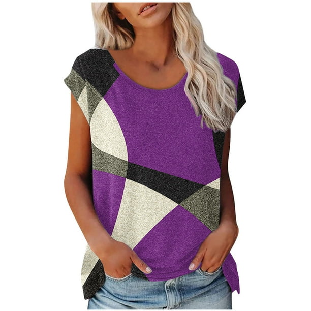 Elegante mujer elegante manga corta cuello redondo impreso camiseta blusa suelta Tops OAVQHLG3B Store lin121212