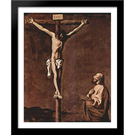 St. Luke as a Painter before Christ on the Cross 28x34 Large Black Wood Framed Print Art by Francisco de Zurbaran