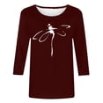 thumbnail image 4 of CHOK T-Shirt d'Été à Manches 3/4 Décontracté Motif Libellule pour Femmes Manches Trois-Quarts Chandail Col Rond T-Shirts Unis Tunique Élégante Confortable Marron TTG, 4 of 4